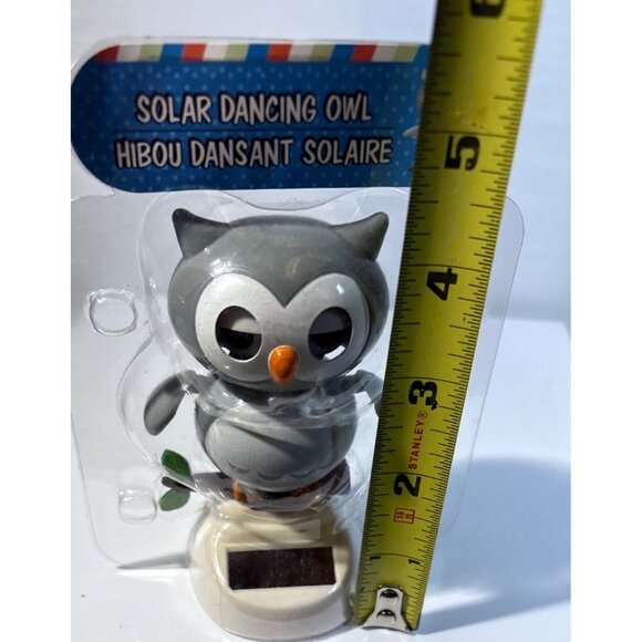 Solar Dancing Owl Figurine Decoration Gray & White Plastic Eyes Open and Close - Picture 4 of 5